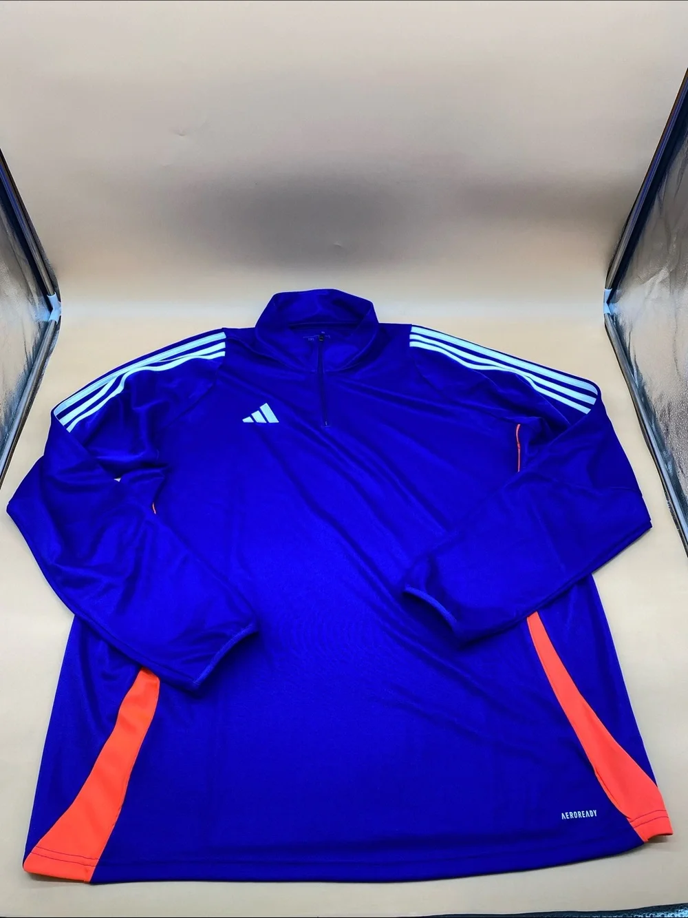 adidas Men’s Royal Blue Half-Zip Track Top with Orange Accents
